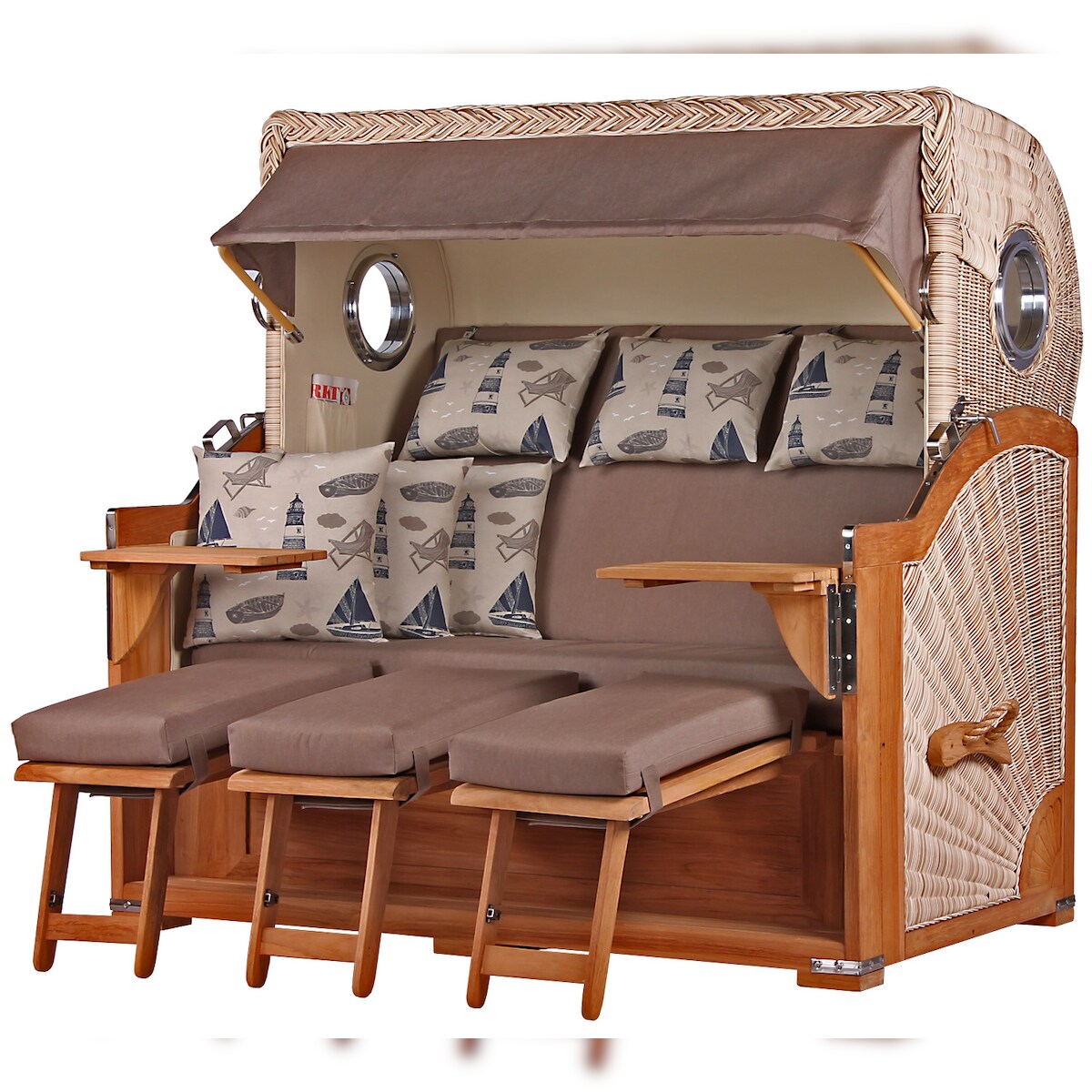 Mr. Deko Strandkorb Komplettset - bene living - Königssee 3-Sitzer Teak - PE shell - Modell 540 - inkl. Liftersystem Image