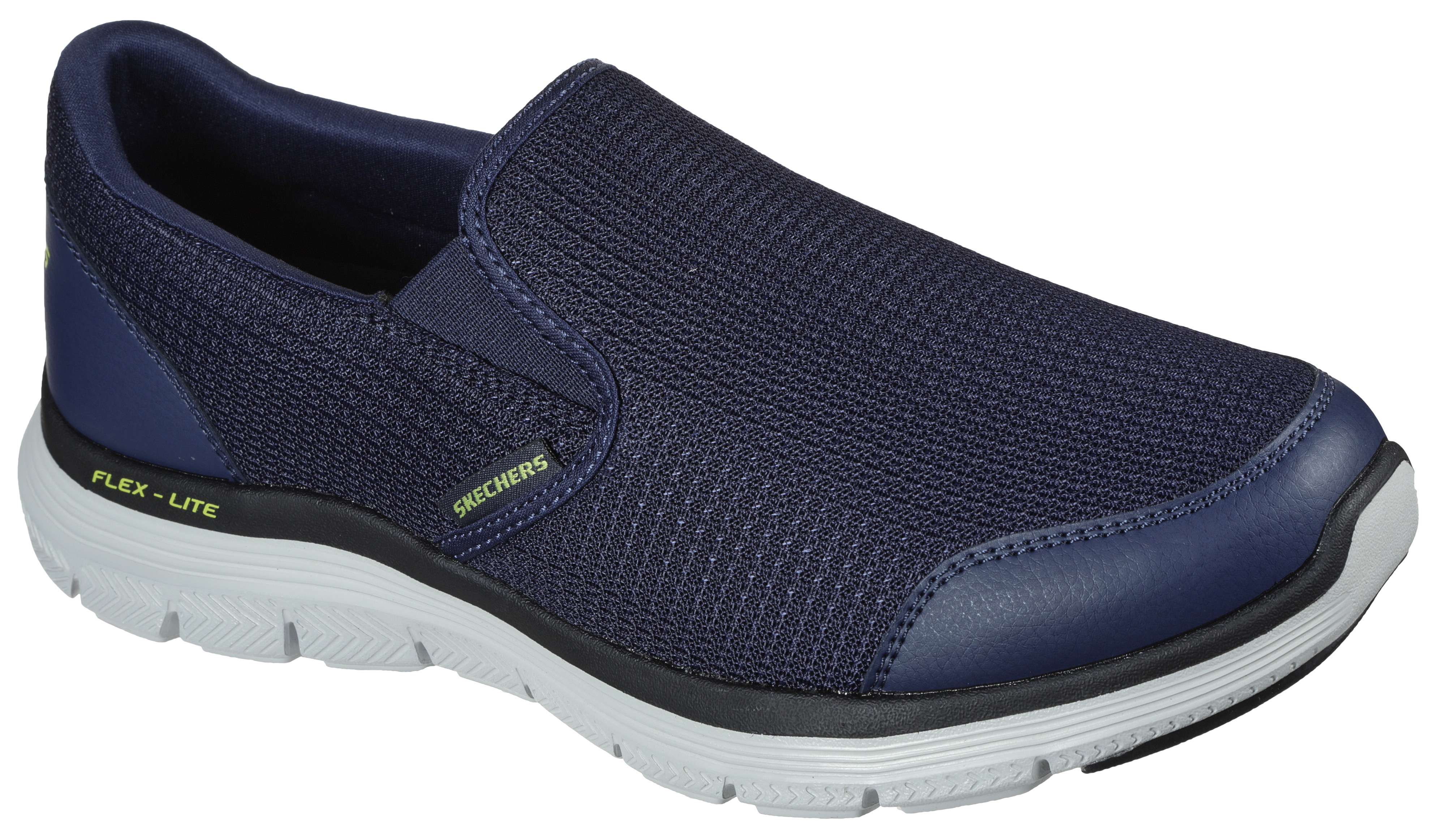 Slip-On Sneaker SKECHERS "FLEX ADVANTAGE 4.0", Herren, Gr. 43, blau (navy), Synthetik, Textil, Schuhe Modernsneaker Sneaker low, Slipper, Schhlupfschuh, Komfortschuh mit Air Cooled Memory Foam