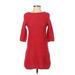 H&M Casual Dress - Sweater Dress Crew Neck 3/4 sleeves: Red Print Dresses - Women's Size X-Small