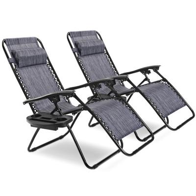 Costway 2 Pieces Folding Lounge Chair with Zero Gr...