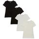 Amazon Essentials Damen Kurzärmeliges T-Shirt mit V-Ausschnitt, Klassischer Schnitt, 4er-Pack, Schwarz/Weiß, M