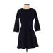 Forever 21 Casual Dress - A-Line Crew Neck 3/4 sleeves: Blue Print Dresses - Women's Size Small