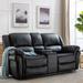 Latitude Run® 79.1" Overstuffed Leather Manual Reclining Sofa w/ Cup Holder & Storage in Black/Brown | 40 H x 75.6 W x 38.5 D in | Wayfair