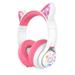 iClever BTH19 Bluetooth Headphones Cat Ear LED Light Up Wireless Kids Headphones with Volume Limited (74/85/94dB) 45H Playtime Children Headphones with MIC Over Ear for School/Tablet/PC White&Pink