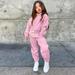 kpoplk Toddler Girl Outfits Toddler Kids Baby Girls Boys Clothes Tie Dye Long Sleeve Sweatshirt Tops Pants Outfit Casual Tracksuits Velvet Clothes Set(Pink)