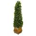 Nearly Natural 38in. Sweet Bay Cone Topiary Artificial Tree in Decorative Metal Planter Green