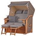 Mr. Deko Strandkorb Komplettset - bene living - Schaalsee Teak - PE grau - Modell 545 - inkl. Liftersystem