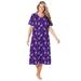 Plus Size Women's Long Print Sleepshirt by Dreams & Co. in Plum Burst Cat (Size 5X/6X) Nightgown