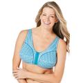 Plus Size Women's Cotton Front-Close Wireless Bra by Comfort Choice in Deep Teal Geo Tile (Size 50 G)