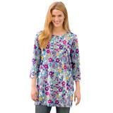 Plus Size Women's Perfect Printed Three-Quarter-Sleeve Scoopneck Tunic by Woman Within in Heather Grey Field Floral (Size 2X)