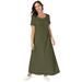 Plus Size Women's Stretch Cotton T-Shirt Maxi Dress by Jessica London in Dark Olive Green (Size 14)
