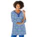 Plus Size Women's 7-Day Three-Quarter Sleeve Grommet Lace-Up Tunic by Woman Within in Deep Cobalt Mosaic (Size M)