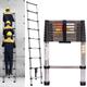 Telescopic Ladder 2.6M Stainless Steel Extension Multi-Purpose Ladders Extendable Portable Loft Step Ladder with Adjustable Step, Easy Carry Non Slip Retractable Folding Roof Ladder, 330Lbs Capacity