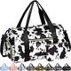Gym Bag for Women with Shoe Compartment Waterproof, Sports Duffle Bag for Travel Duffel Weekender Carry on Beach Yoga Overnight Luggage Mommy Maternity Hospital Bag, Cow Print, Large-20 Inch, Stylish