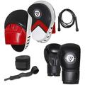V.Sports VADER Boxing Gloves and Pads Set for Adults/Youth MMA Muay Thai Kickboxing Punching Sparring Mitts Hook and Jab Target Focus Pads with Boxing Gloves (SET 3- Red/Black)