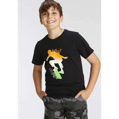 „T-Shirt KIDSWORLD „“Skating““ Gr. 164/170, schwarz Jungen Shirts T-Shirts Druck“