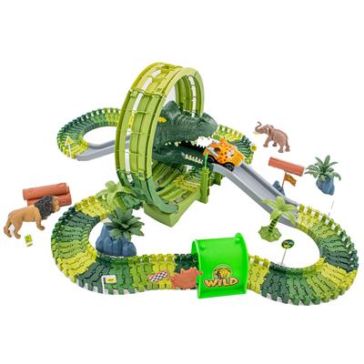 Magical Zoo Twisting Track Imitation Gator Tunnel Bridge/Loop Flexible Bending Tracks w/ Race Track Slot Car Toy -Totals 144 pcs