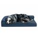 FurHaven Plush Fur & Almond Print Cooling Gel Top Deluxe L-Chaise Pet Bed Polyester/Memory Foam in Blue | 6.5 H x 12 W x 17 D in | Wayfair 84436095