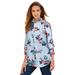 Plus Size Women's Long-Sleeve Kate Big Shirt by Roaman's in Pale Blue Mixed Flowers (Size 24 W) Button Down Shirt Blouse