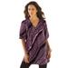 Plus Size Women's Printed Y-Neck Georgette Top by Roaman's in Mauve Orchid Mixed Geo (Size 14 W)