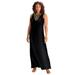 Plus Size Women's Ultrasmooth® Fabric Print Maxi Dress by Roaman's in Black Gold Scroll (Size 34/36) Stretch Jersey Long Length Printed