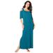 Plus Size Women's Ultrasmooth® Fabric Cold-Shoulder Maxi Dress by Roaman's in Deep Teal (Size 34/36) Long Stretch Jersey