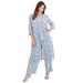 Plus Size Women's Three-Piece Lace Duster & Pant Suit by Roaman's in Pearl Grey (Size 42 W) Duster, Tank, Formal Evening Wide Leg Trousers