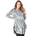 Plus Size Women's Boatneck Swing Ultra Femme Tunic by Roaman's in Ivory Diagonal Stripe (Size 14/16) Long Shirt