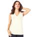 Plus Size Women's Ultrasmooth® Fabric V-Neck Tank by Roaman's in Ivory (Size 34/36) Top Stretch Jersey Sleeveless Tee