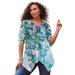 Plus Size Women's Printed Cold-Shoulder V-Neck Tunic by Roaman's in Green Floral Paisley (Size 30/32)