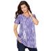 Plus Size Women's Short-Sleeve V-Neck Ultimate Tunic by Roaman's in Lavender Ikat Diamonds (Size 2X) Long T-Shirt Tee