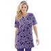 Plus Size Women's Print Notch-Neck Soft Knit Tunic by Roaman's in Violet Lace Paisley (Size M) Short Sleeve T-Shirt