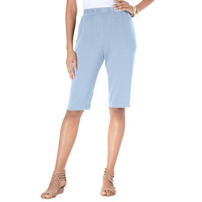 Plus Size Women's Soft Knit Bermuda Short by Roaman's in Pale Blue (Size 3X) Pull On Elastic Waist
