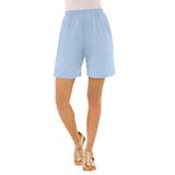 Plus Size Women's Soft Knit Short by Roaman's in Pale Blue (Size 5X) Pull On Elastic Waist