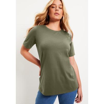 Plus Size Women's Short-Sleeve Crewneck One + Only Tee by June & Vie in Dark Olive Green (Size 10/12)