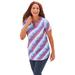 Plus Size Women's Split-Neck Short Sleeve Swim Tee with Built-In Bra by Swim 365 in Purple Watercolor (Size 28)