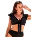 Plus Size Women's Tie Front Cup Sized Cap Sleeve Underwire Bikini Top by Swimsuits For All in Black (Size 12 D/DD)