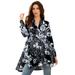 Plus Size Women's Fit-and-Flare Crinkle Tunic by Roaman's in Black Paisley Garden (Size 34 W) Long Shirt Blouse