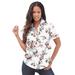 Plus Size Women's Short-Sleeve Kate Big Shirt by Roaman's in White Mixed Flowers (Size 36 W) Button Down Shirt Blouse