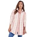 Plus Size Women's Kate Tunic Big Shirt by Roaman's in Desert Rose White Stripe (Size 24 W) Button Down Tunic Shirt