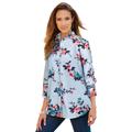 Plus Size Women's Long-Sleeve Kate Big Shirt by Roaman's in Pale Blue Mixed Flowers (Size 16 W) Button Down Shirt Blouse