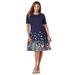 Plus Size Women's Ponte Flare Dress by Jessica London in Navy Garden Floral (Size 18 W)