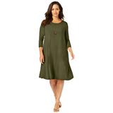 Plus Size Women's Stretch Knit Three-Quarter Sleeve T-shirt Dress by Jessica London in Dark Olive Green (Size 20 W)