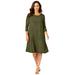 Plus Size Women's Three-Quarter Sleeve T-shirt Dress by Jessica London in Dark Olive Green (Size 20 W)