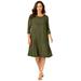 Plus Size Women's Stretch Knit Three-Quarter Sleeve T-shirt Dress by Jessica London in Dark Olive Green (Size 24 W)