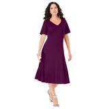 Plus Size Women's Ultimate Ponte Seamed Flare Dress by Roaman's in Dark Berry (Size 28 W)