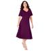 Plus Size Women's Ultimate Ponte Seamed Flare Dress by Roaman's in Dark Berry (Size 28 W)