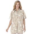 Plus Size Women's Three-Quarter Sleeve Peachskin Button Front Shirt by Woman Within in New Khaki Paisley (Size L) Button Down Shirt