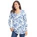 Plus Size Women's Perfect Printed Long-Sleeve V-Neck Tee by Woman Within in French Blue Confetti Heart (Size 14/16) Shirt