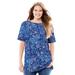 Plus Size Women's Perfect Printed Short-Sleeve Boatneck Tunic by Woman Within in Evening Blue Paisley (Size 6X)